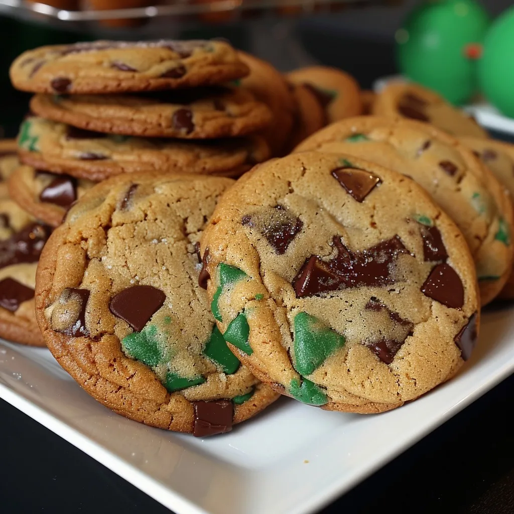 Close-up of freshly baked cookies with green dough and chocolate chips, celebrating the Eagles.