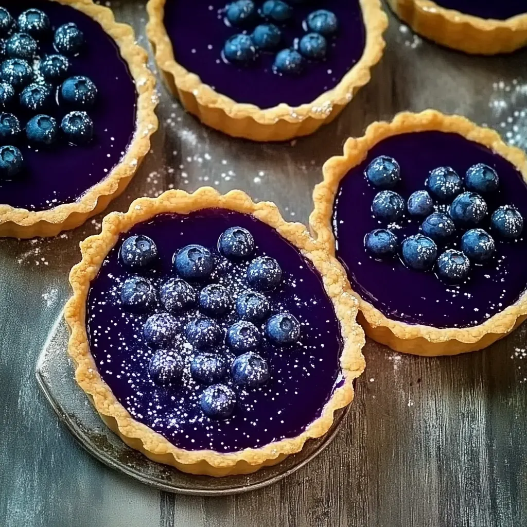 Elegant blueberry ganache tart with a glossy chocolate filling and berry garnish.