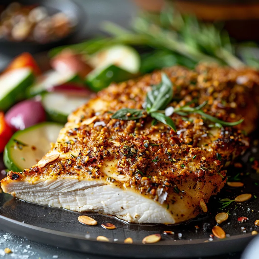 A plate of food with a piece of chicken and vegetables.