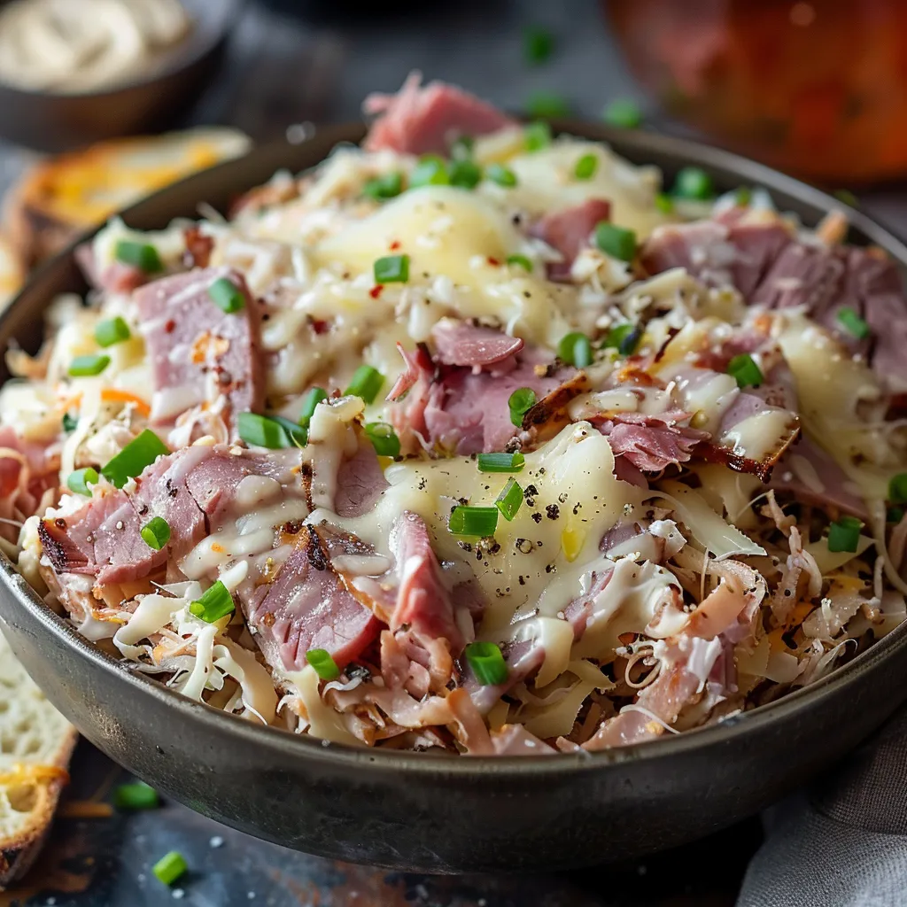 A bowl of meat and cheese.