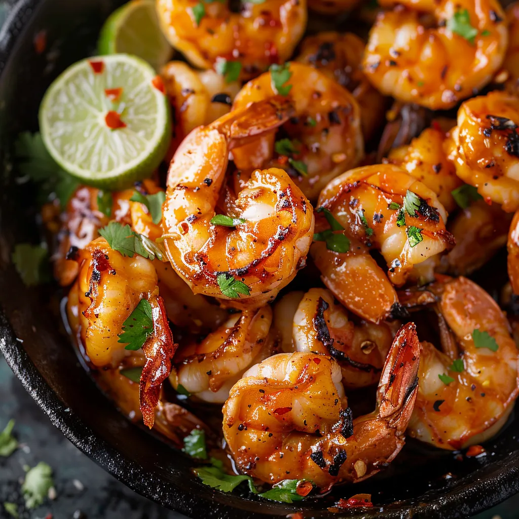 A bowl of shrimp with lime and spices.