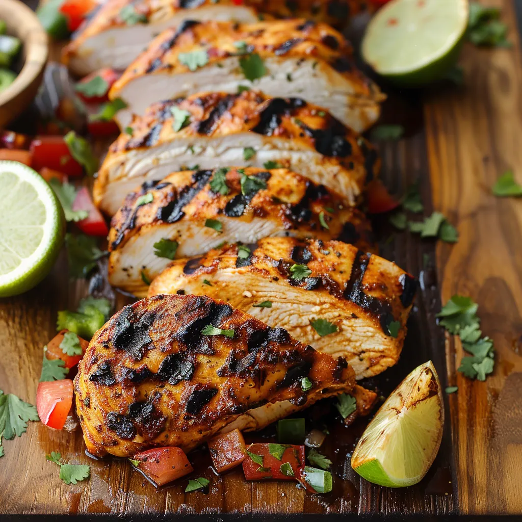 Chicken on a wooden board.