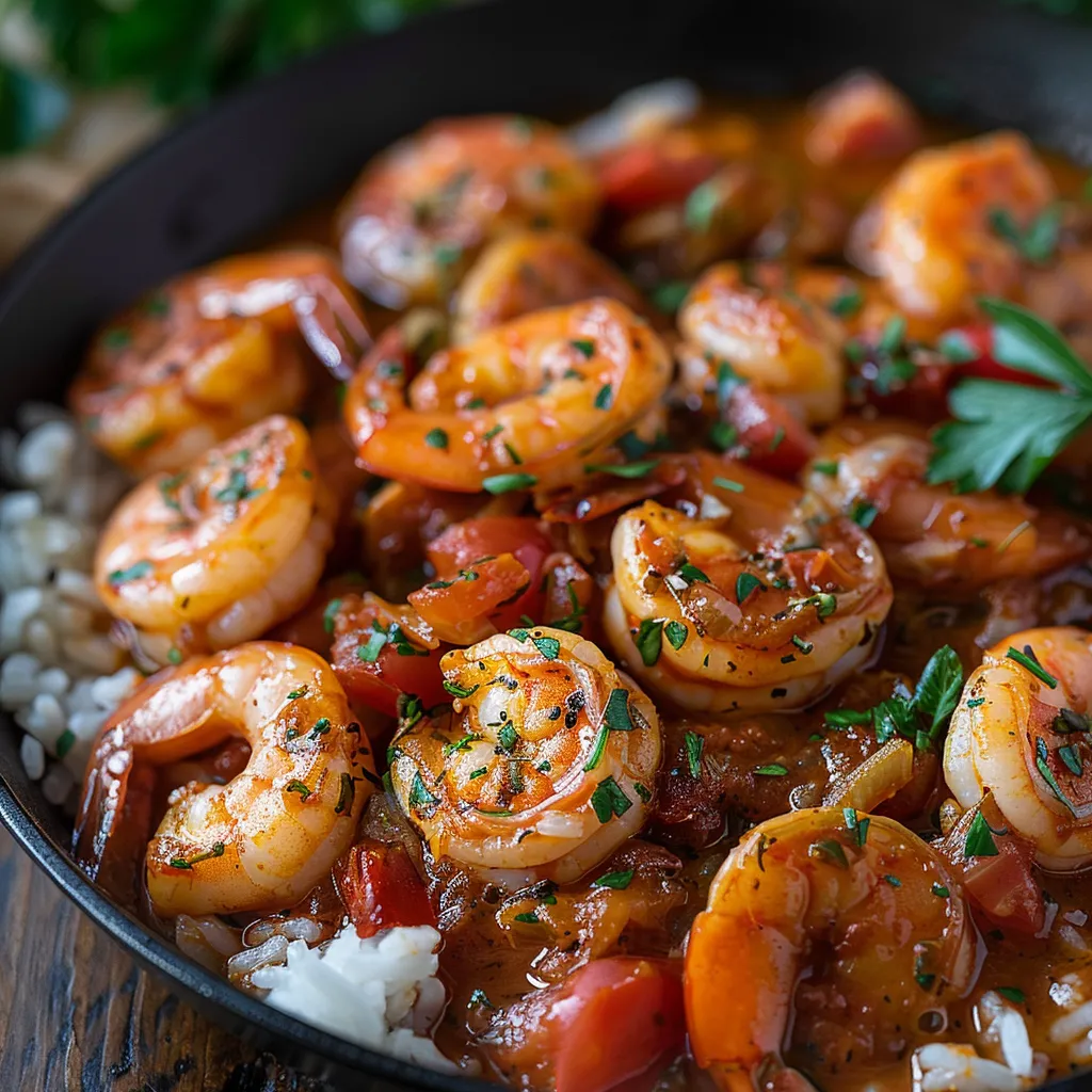 A bowl of shrimp and tomatoes.