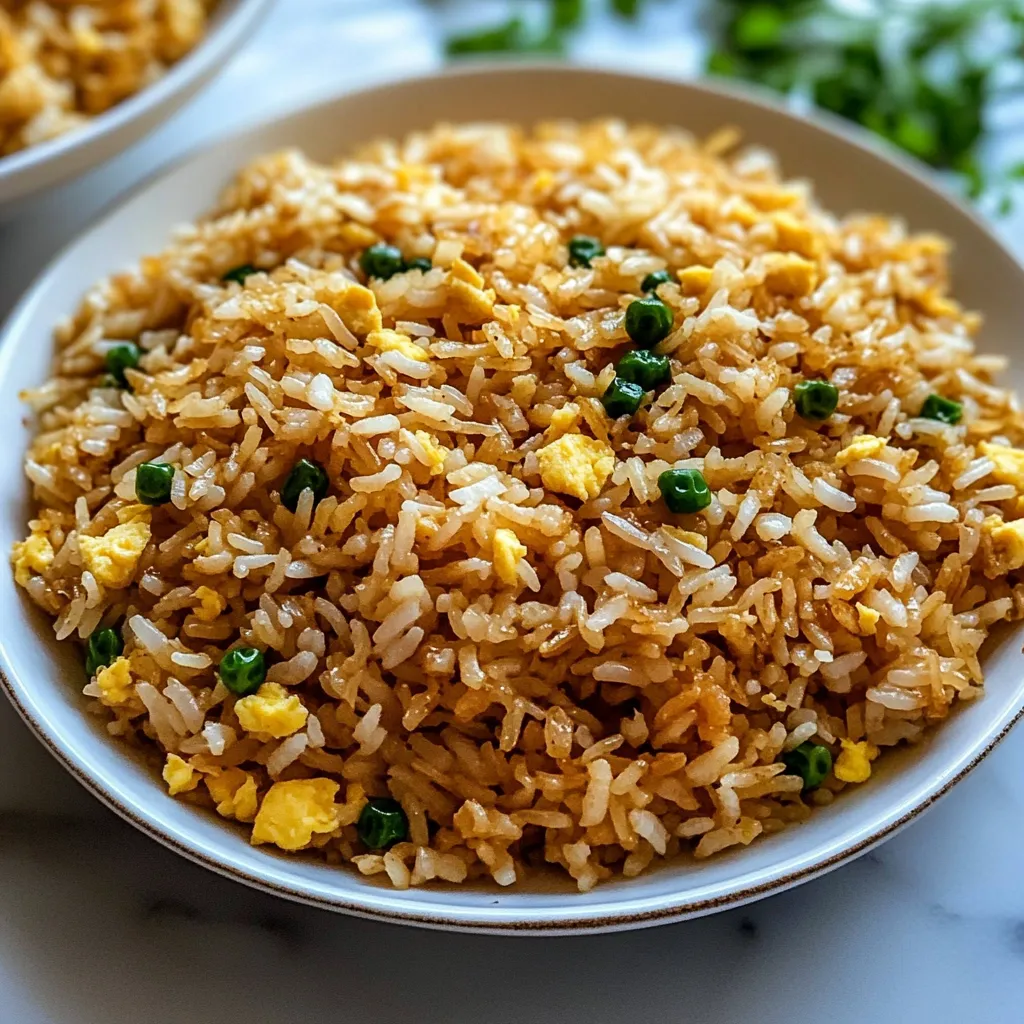 A bowl of rice with peas and eggs.