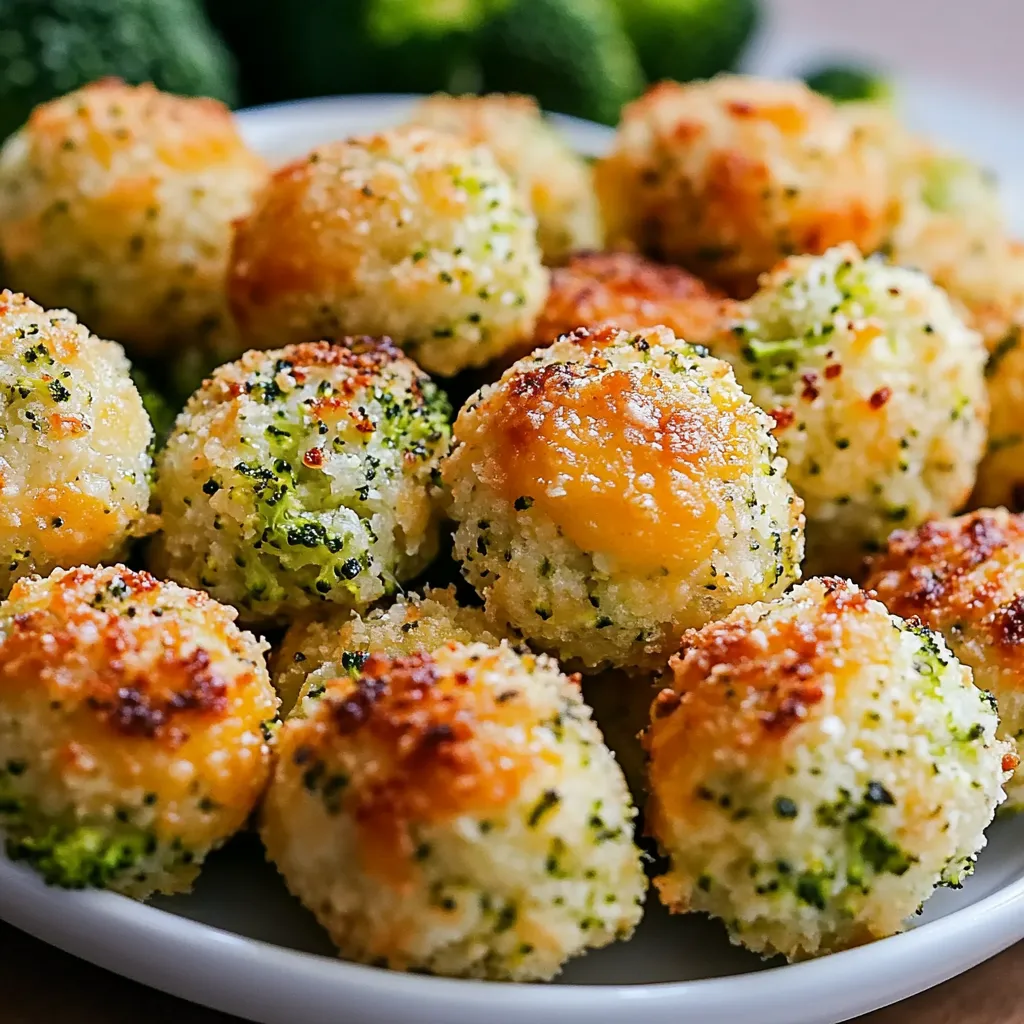 A plate of cheese balls with broccoli.