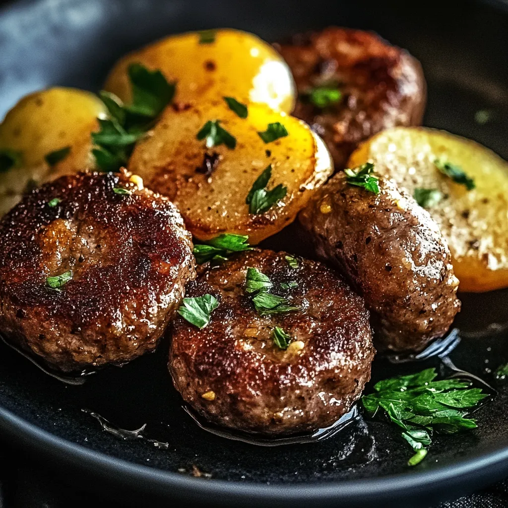 A bowl of meatballs and potatoes.