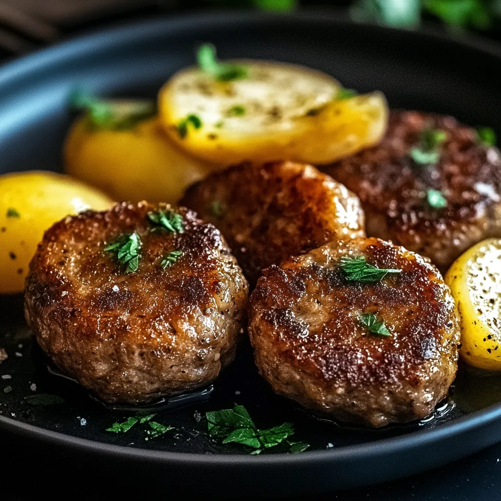 A plate of meatballs and potatoes.