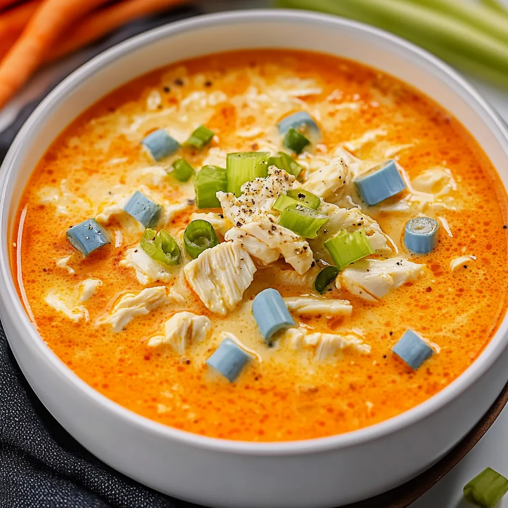 A bowl of soup with blue toppings.