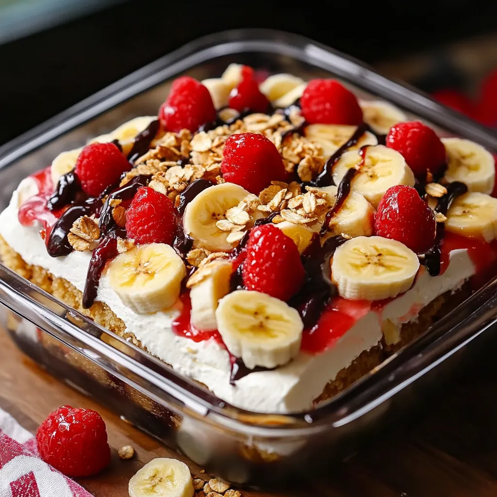 A dessert with bananas, strawberries, and nuts.
