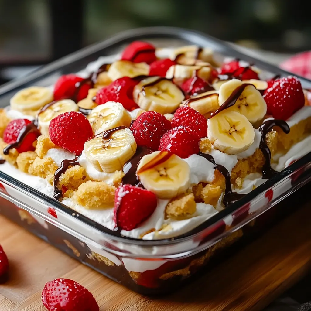 A dessert with bananas, strawberries and chocolate.