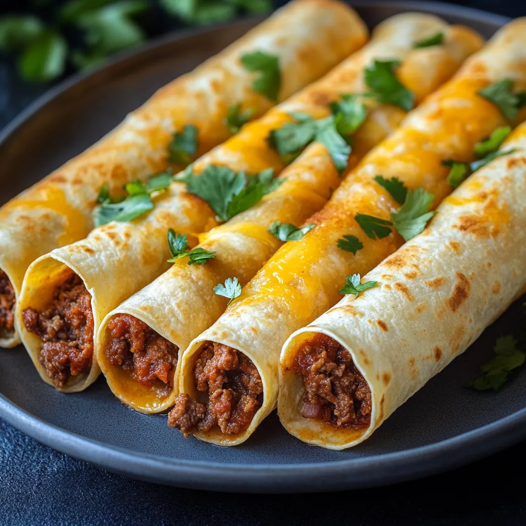 A plate of burritos with cheese and meat.