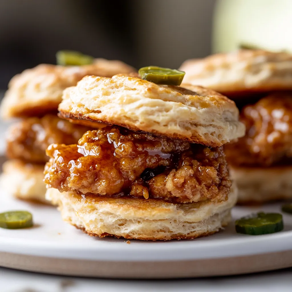 Two pieces of chicken with a pickle on top.