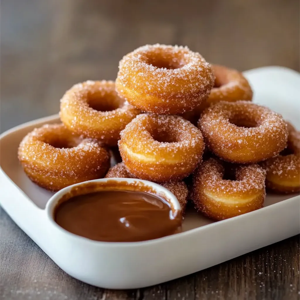 A plate of donuts with a sauce on the side.