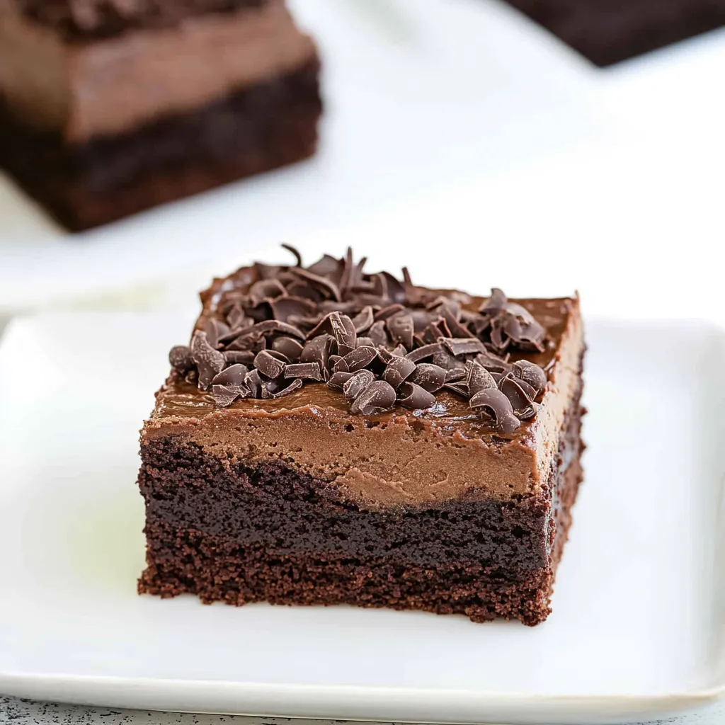 A slice of chocolate cake with chocolate chips.