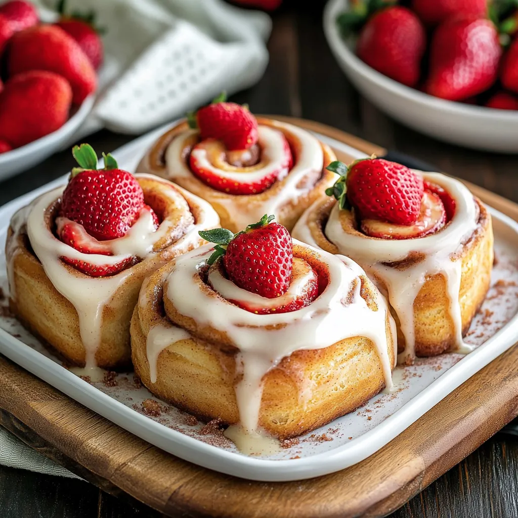 A plate of pastries with strawberries on top.