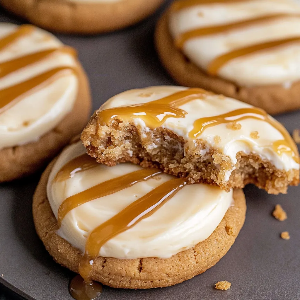 A cookie with caramel drizzled on top.