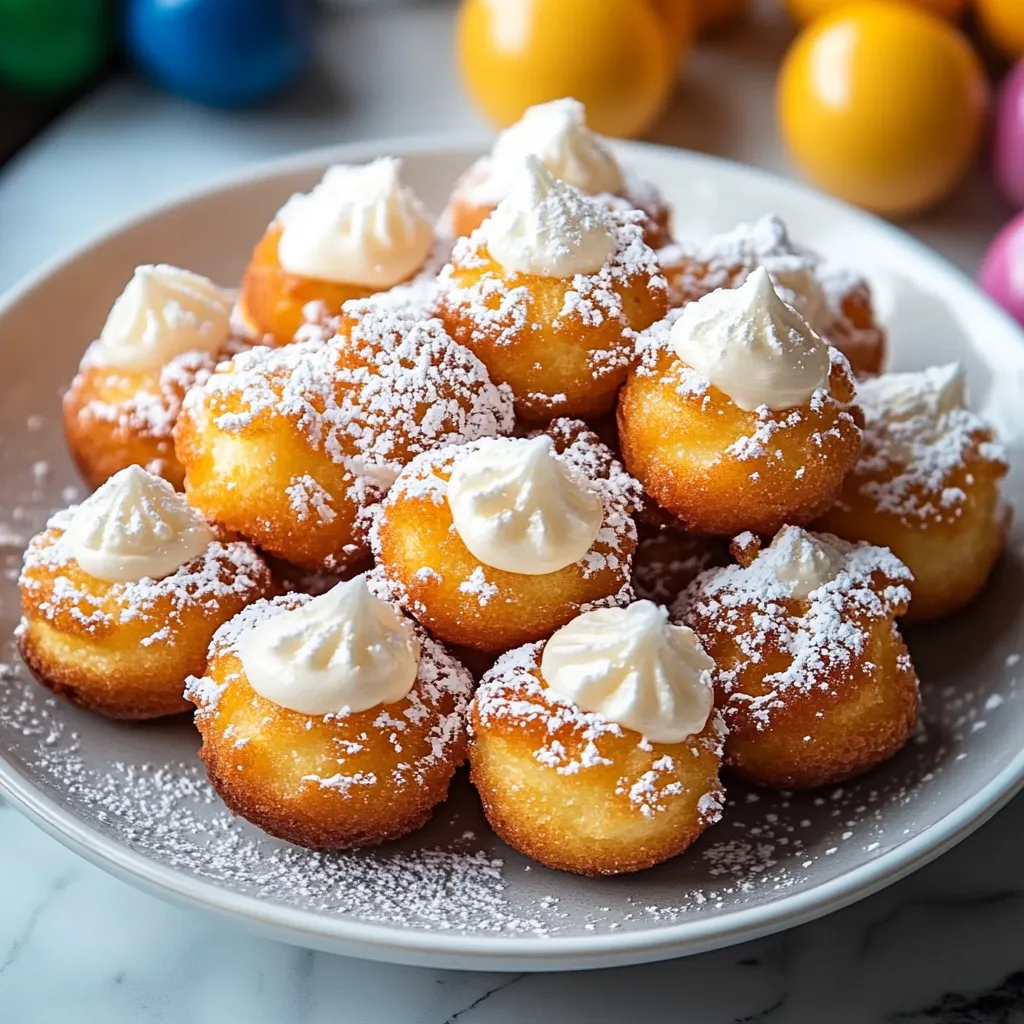 A plate of powdered donuts with white frosting.