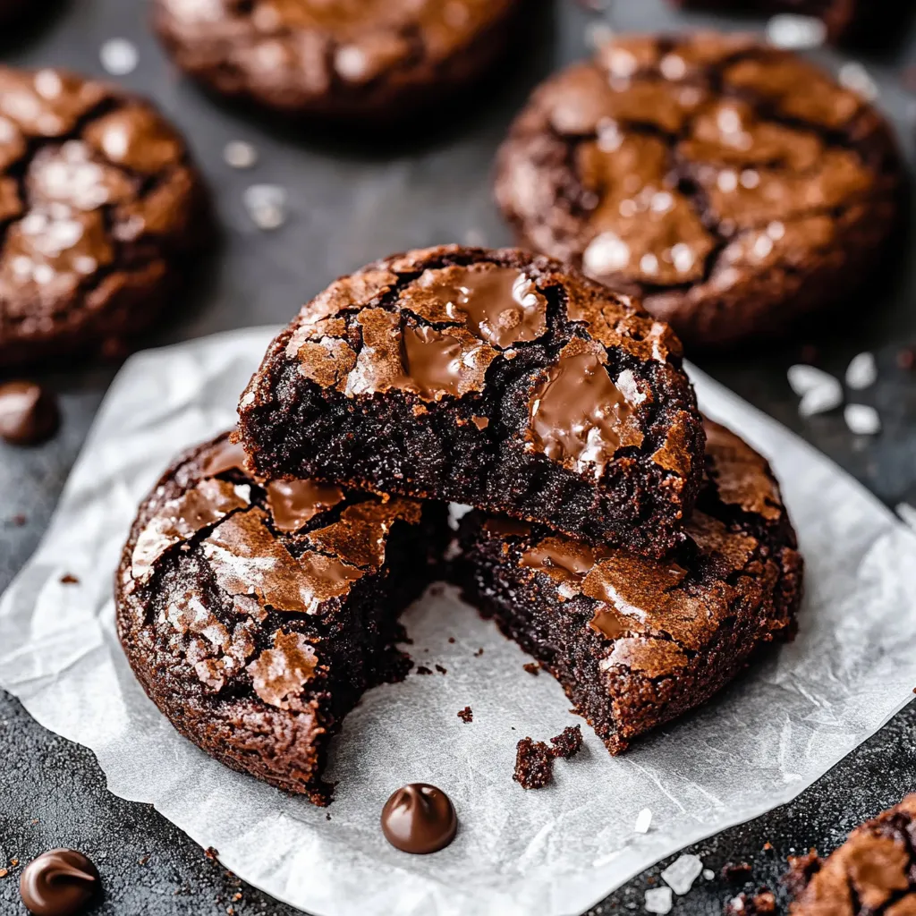 A chocolate brownie with chocolate drizzle on a paper towel.