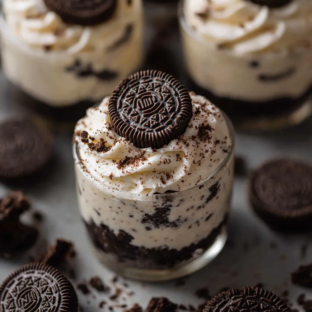 A glass of ice cream with a cookie on top.