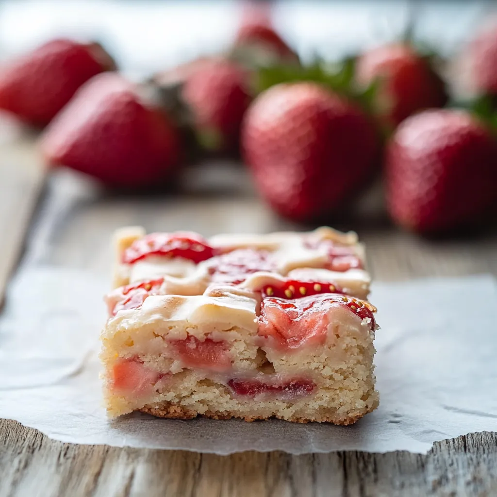 A slice of strawberry cheesecake on a table.