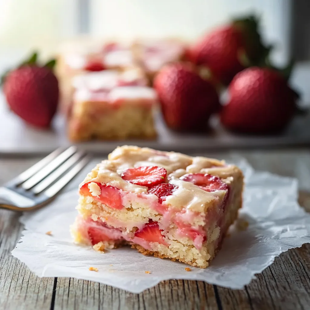 A slice of strawberry cake on a table.