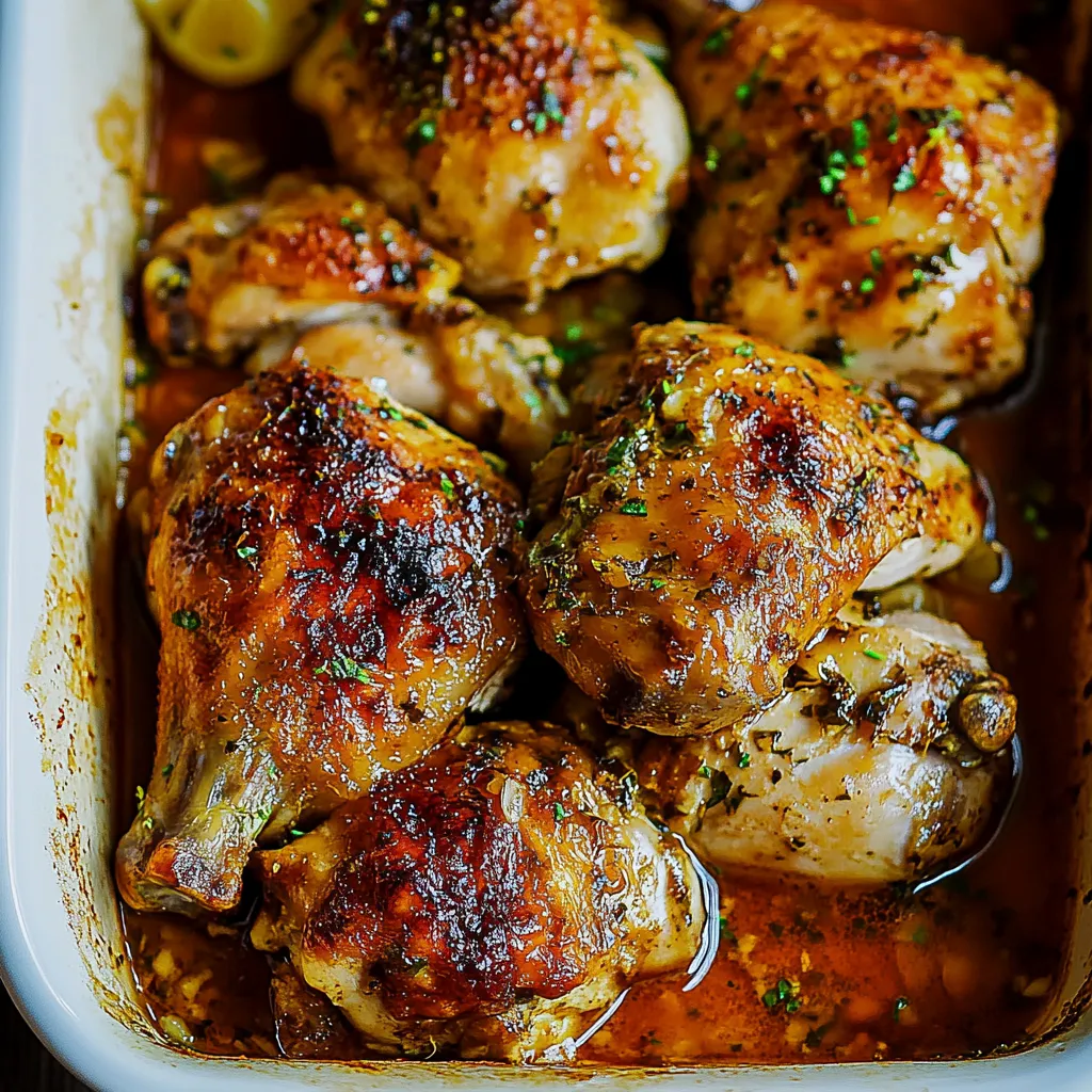 A pan of chicken with herbs and spices.