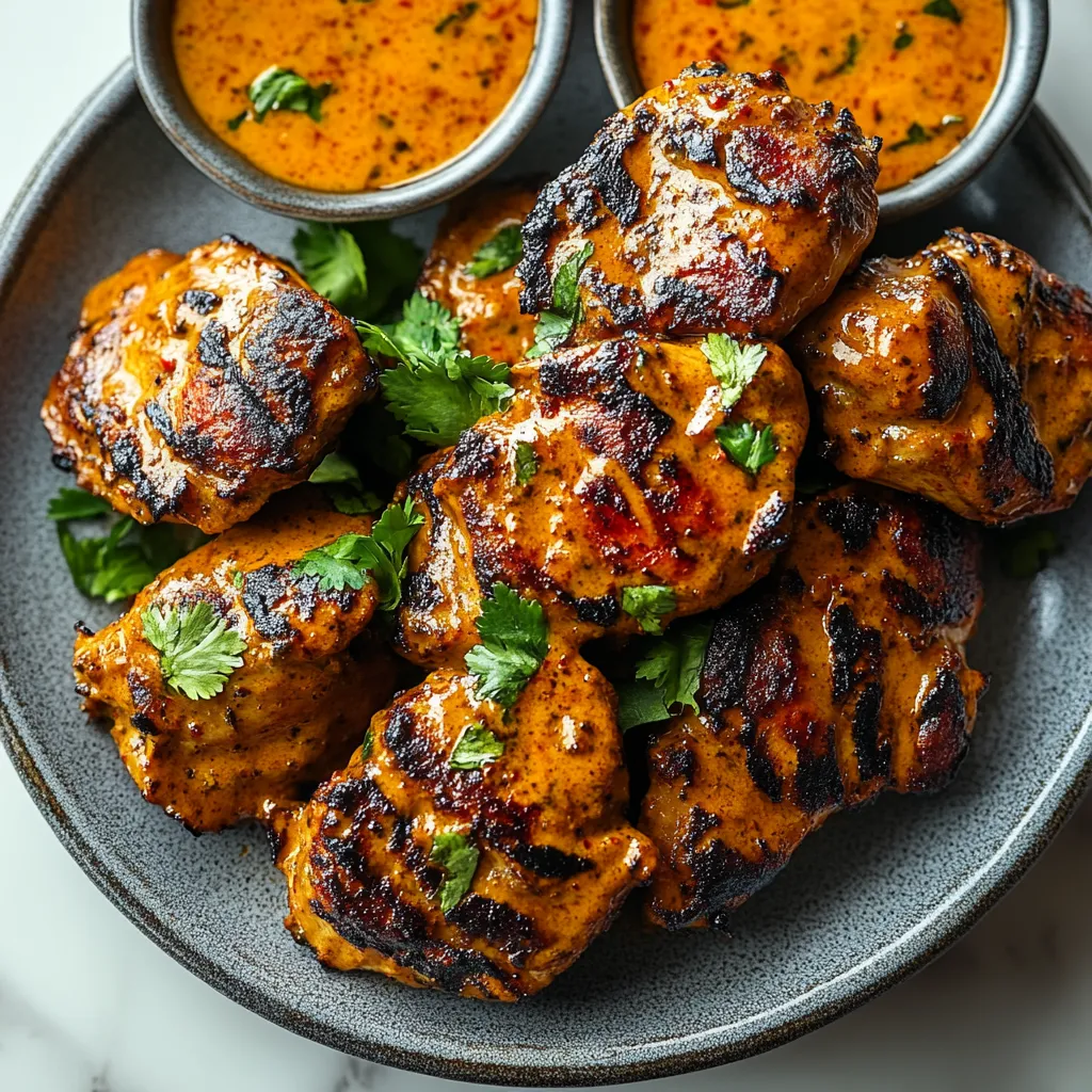 A plate of food with two bowls of sauce.