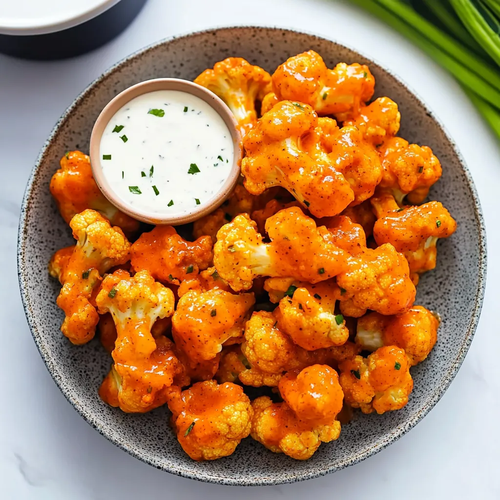 A bowl of cauliflower with a dipping sauce.