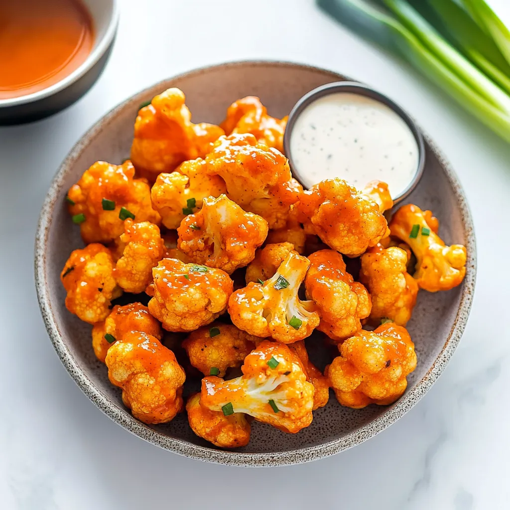 A bowl of cauliflower with a dipping sauce.