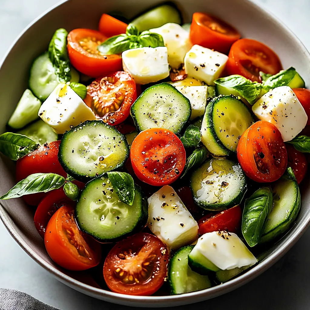 A bowl of vegetables including tomatoes, cucumbers, and cheese.