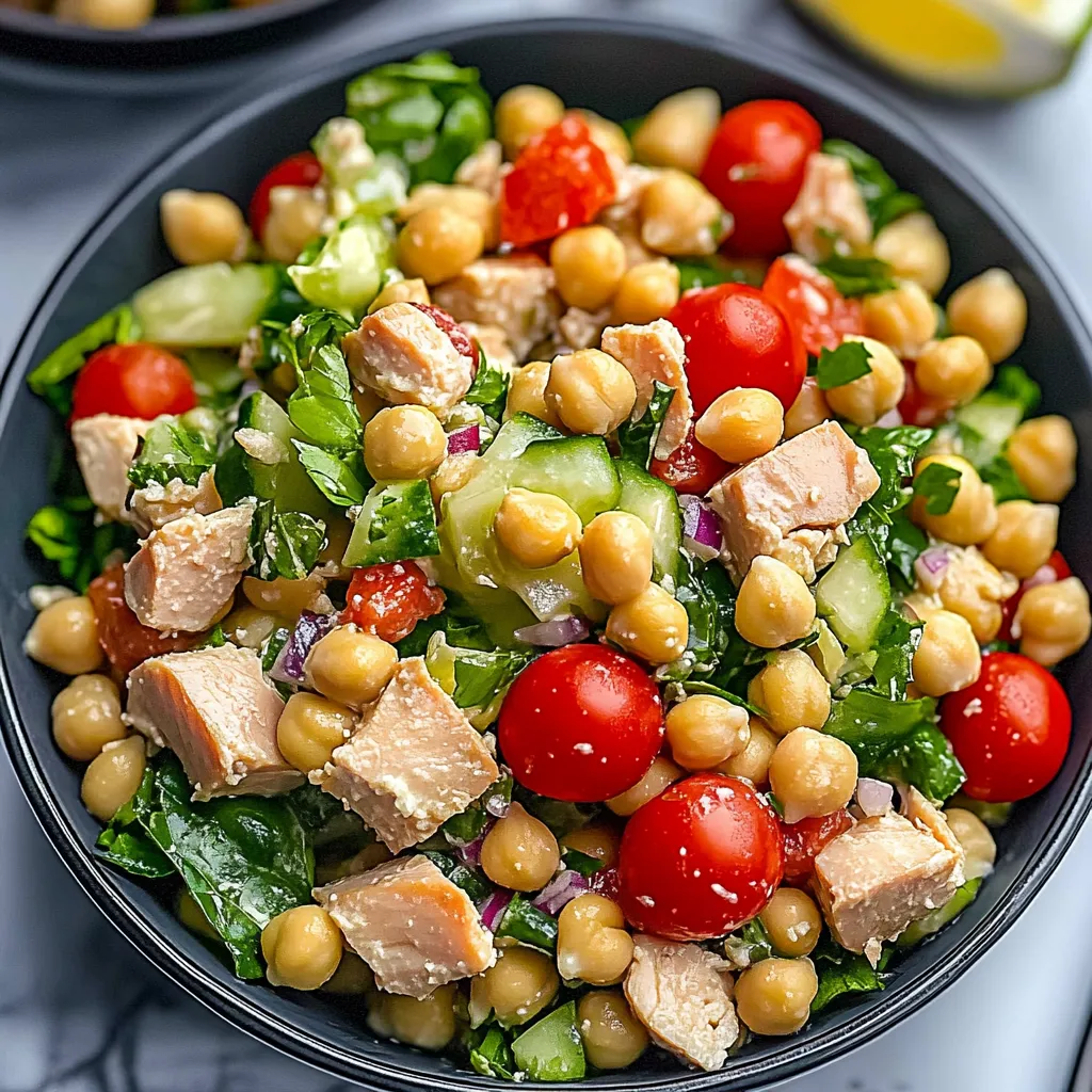 A bowl of salad with chickpeas, tomatoes, and lettuce.