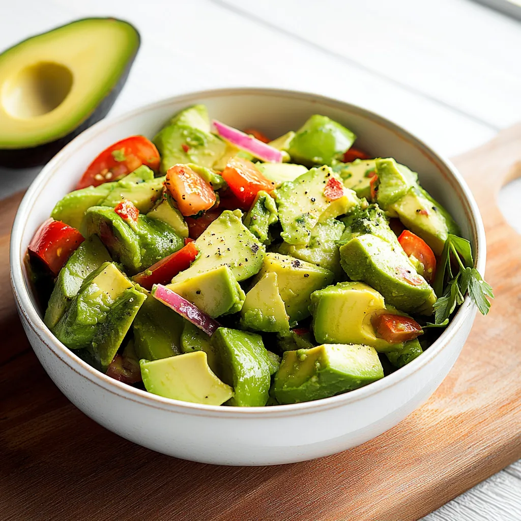A bowl of sliced avocado and tomatoes.