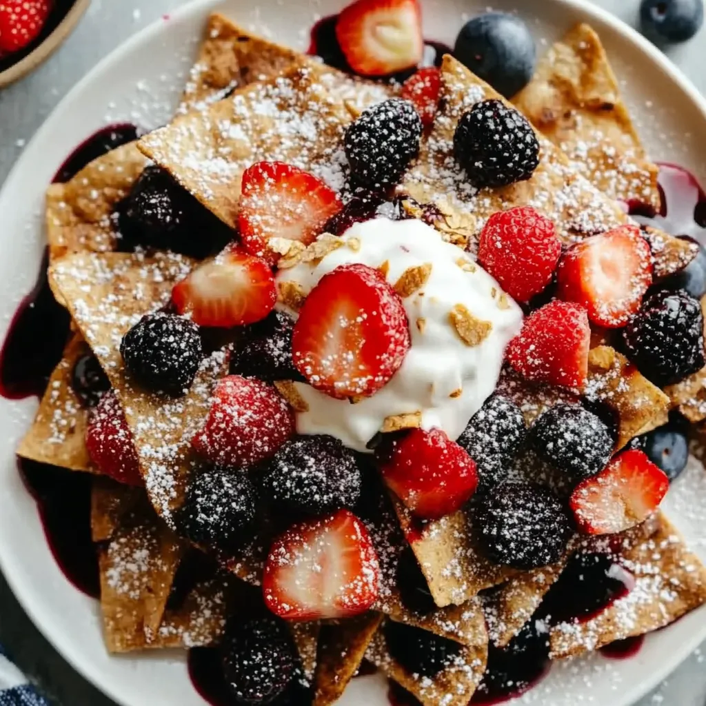 A plate of food with strawberries and blueberries.