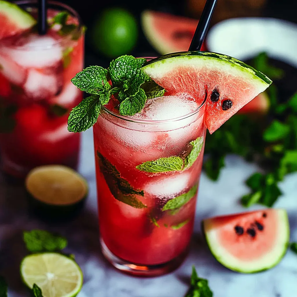 A glass of watermelon juice with a slice of watermelon in it.