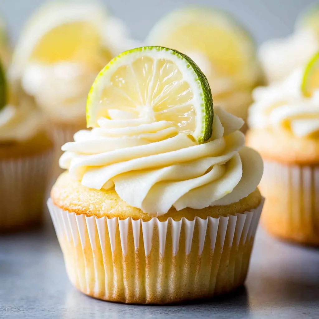 A cupcake with a slice of lemon on top.