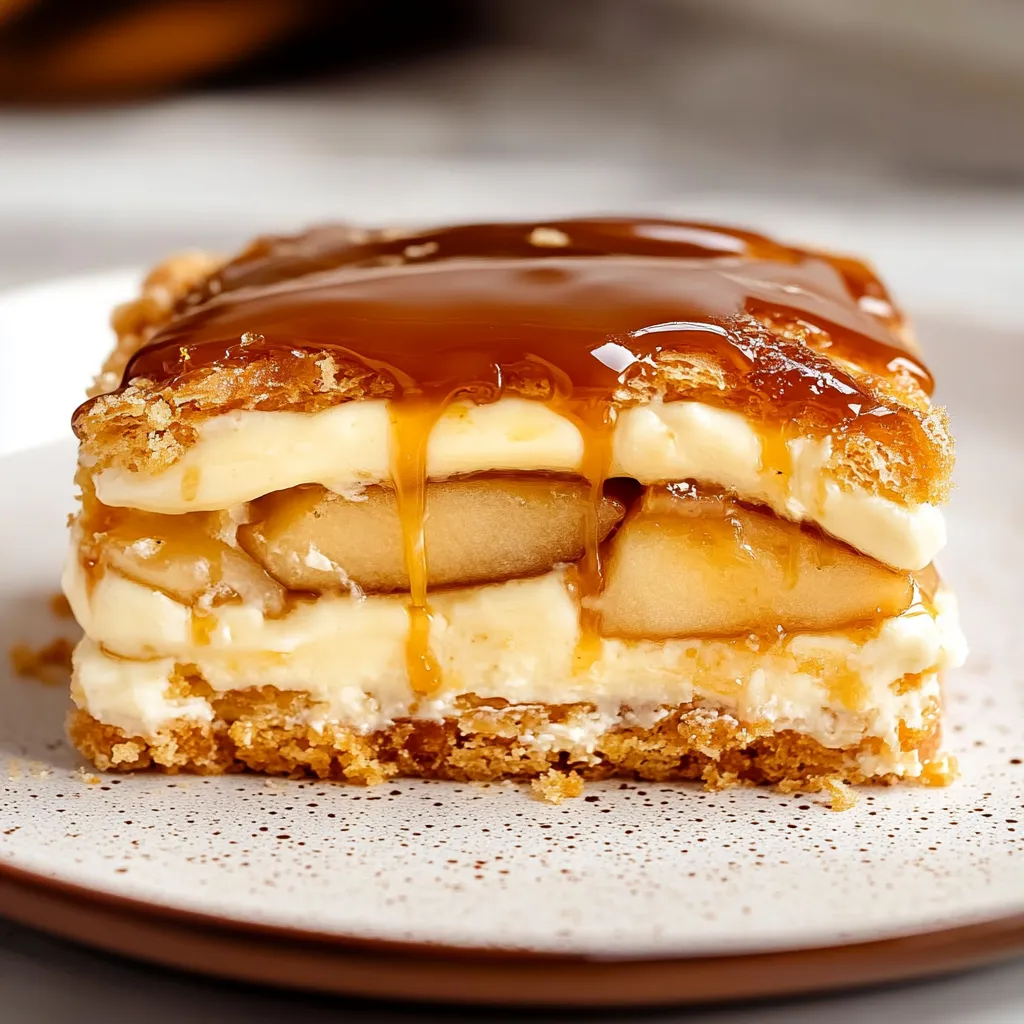 A slice of pie with caramel sauce.