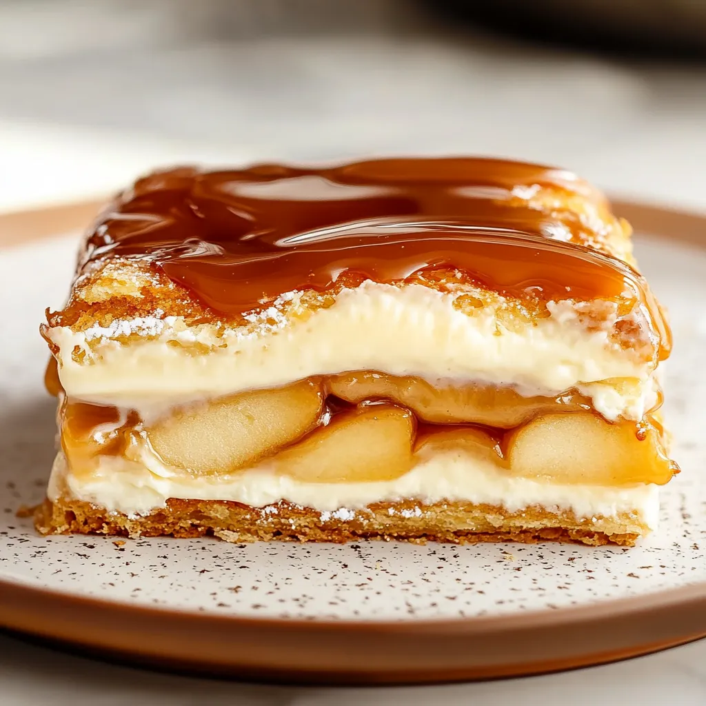 A slice of pie with caramel sauce on top.