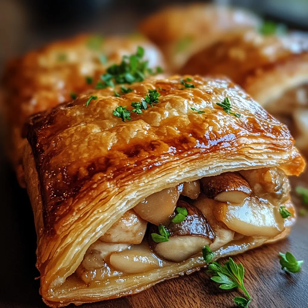 A pastry with mushrooms and herbs.
