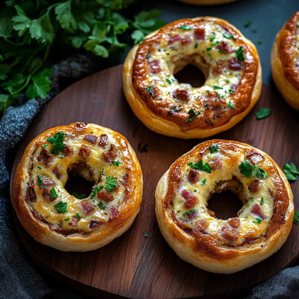 A plate of four bacon and cheese donuts.