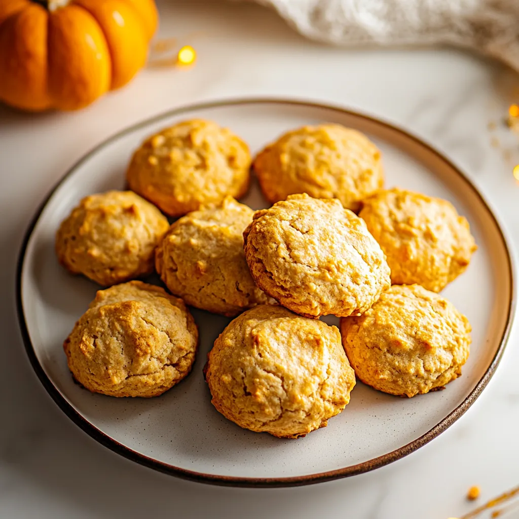 A plate of muffins with a pumpkin in the background.