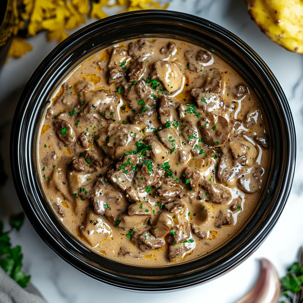 A bowl of beef stew with green onions.