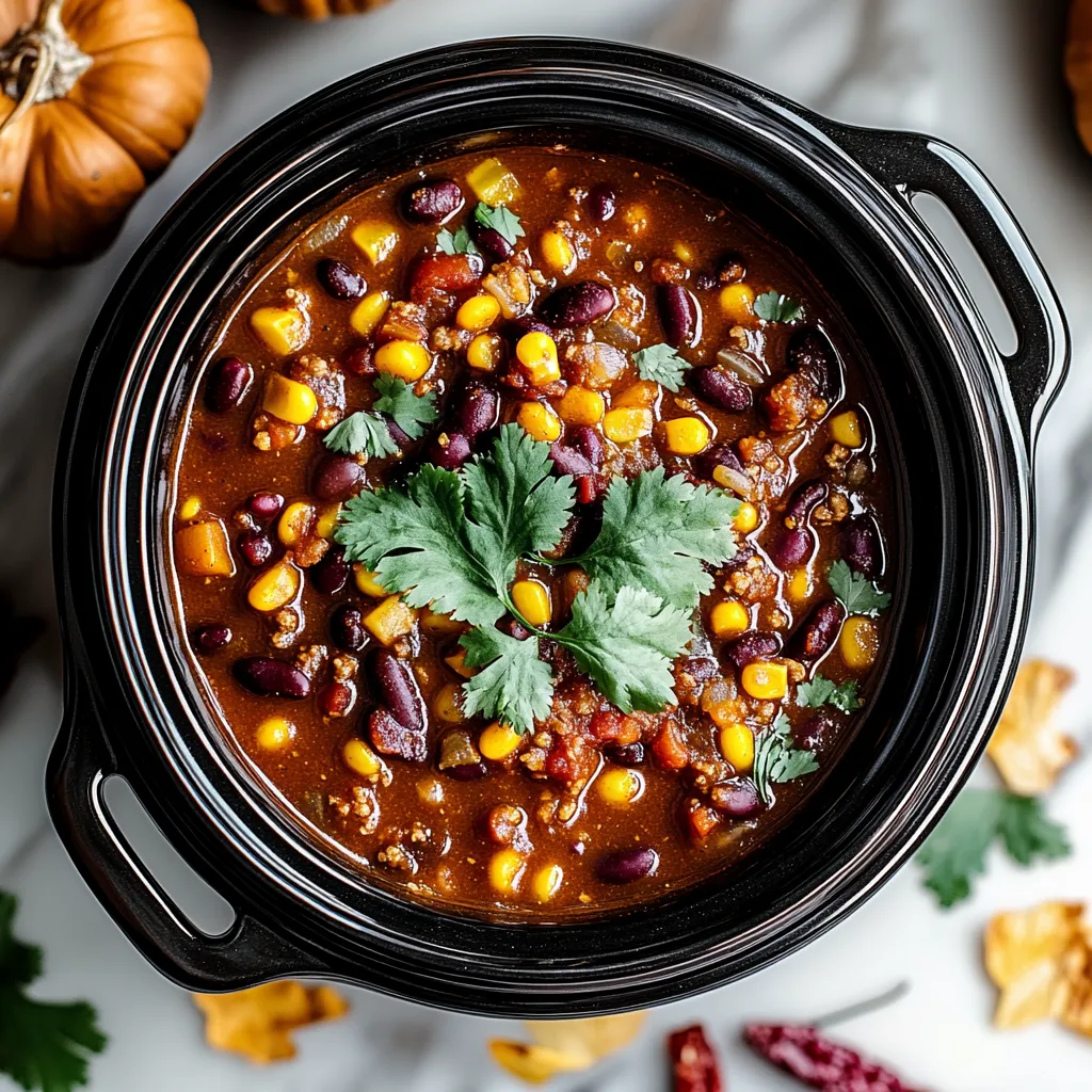 A bowl of chili with a green leaf on top.