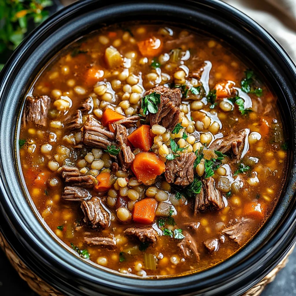 A bowl of soup with meat and vegetables.