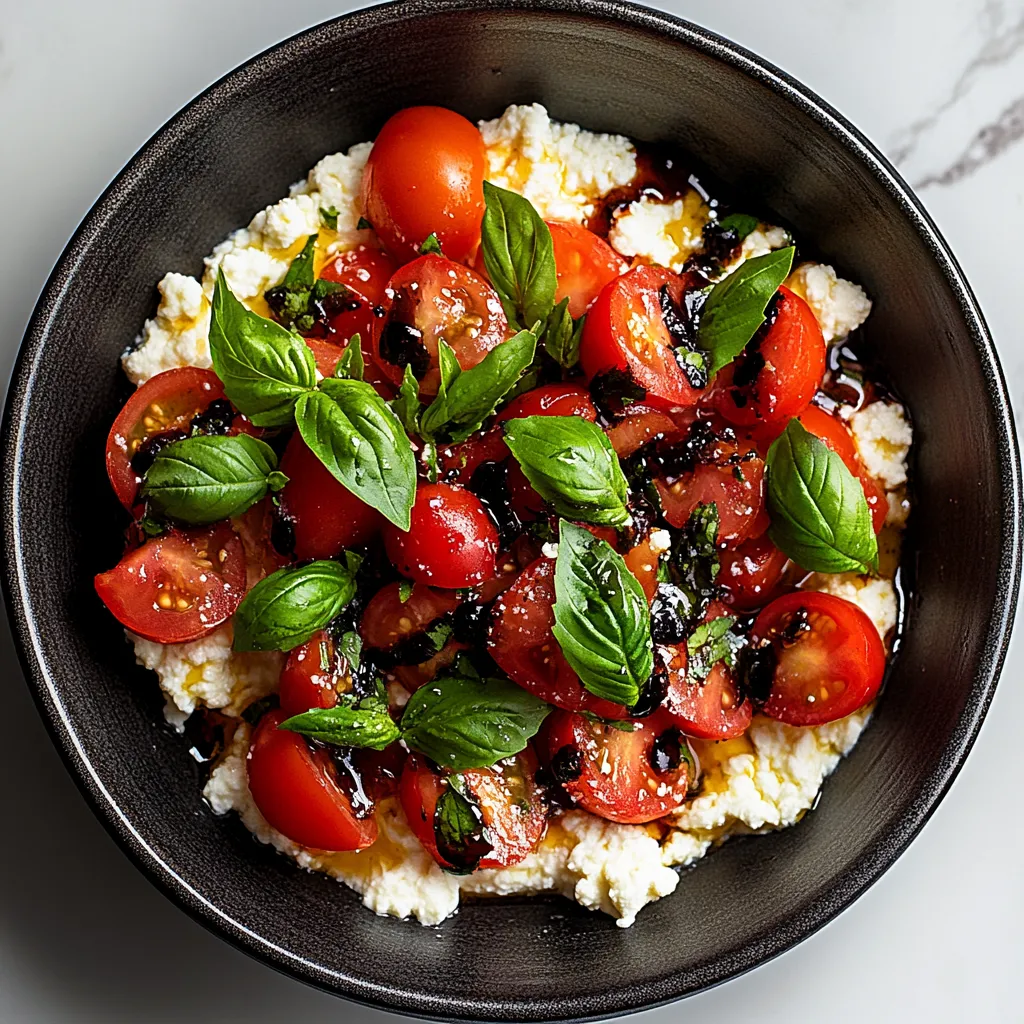 A bowl of food with tomatoes and basil.