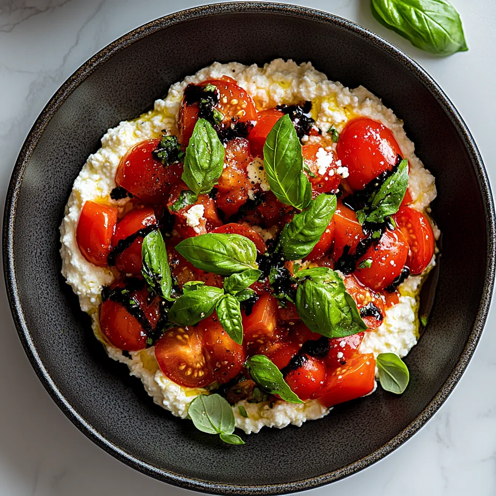 A bowl of food with tomatoes and basil.