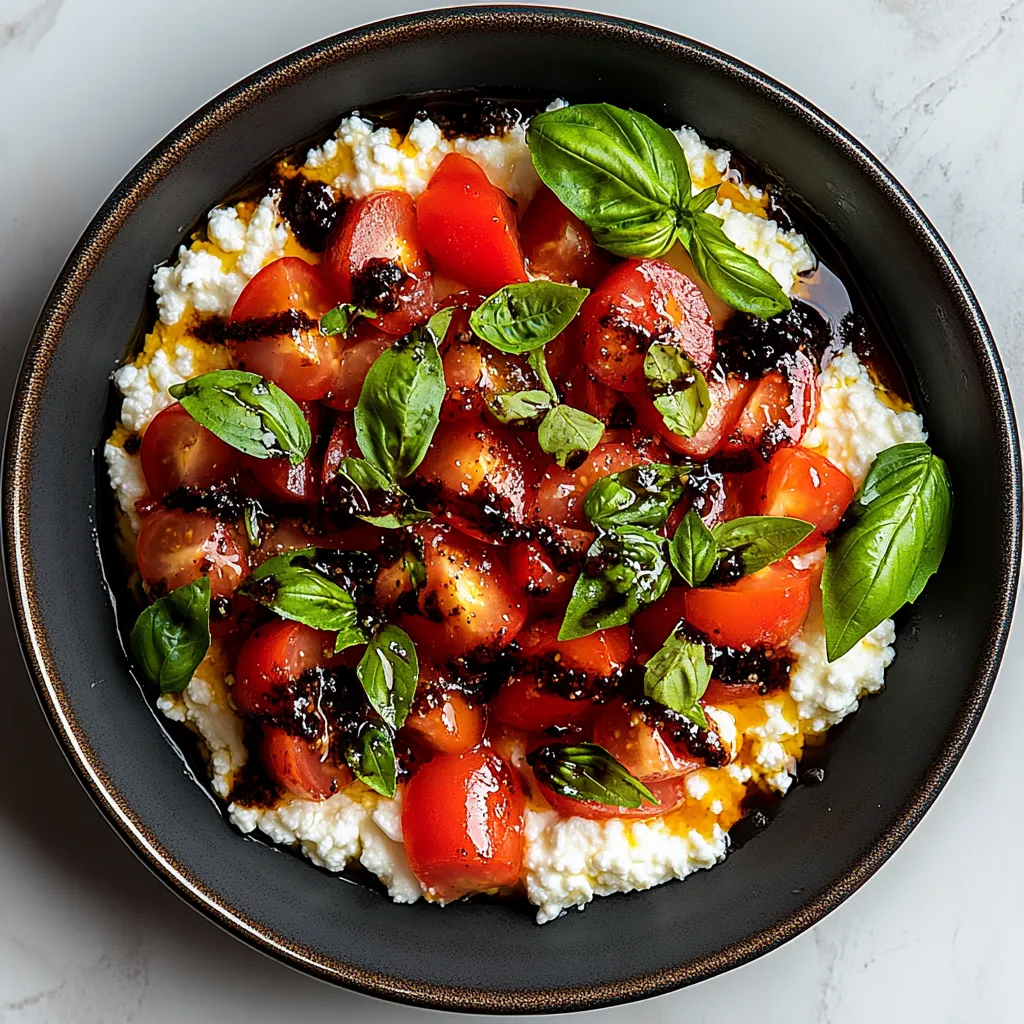 A bowl of food with tomatoes, basil, and cheese.