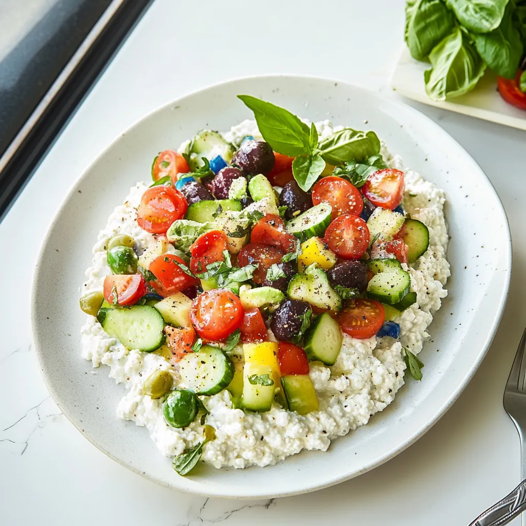 A plate of vegetables with a sprig of basil on top.