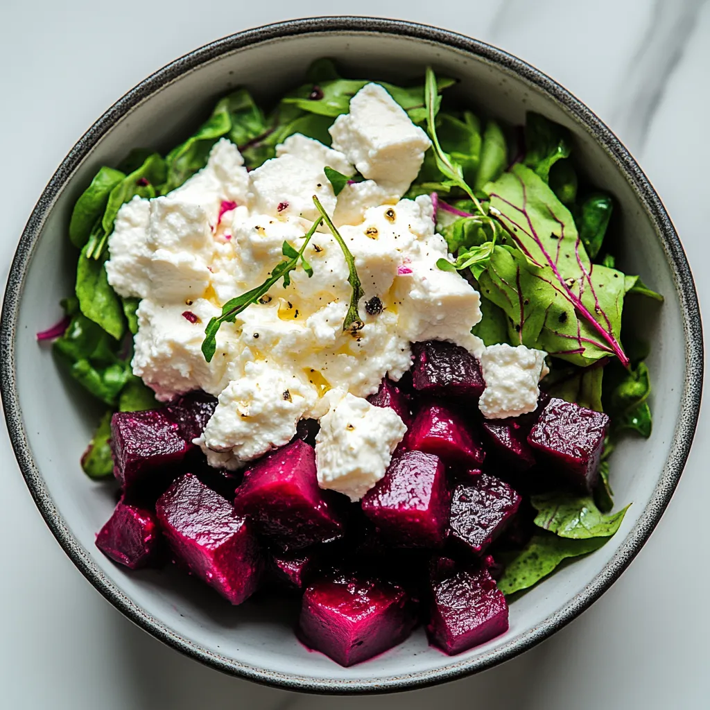 A bowl of food with white cheese and purple vegetables.