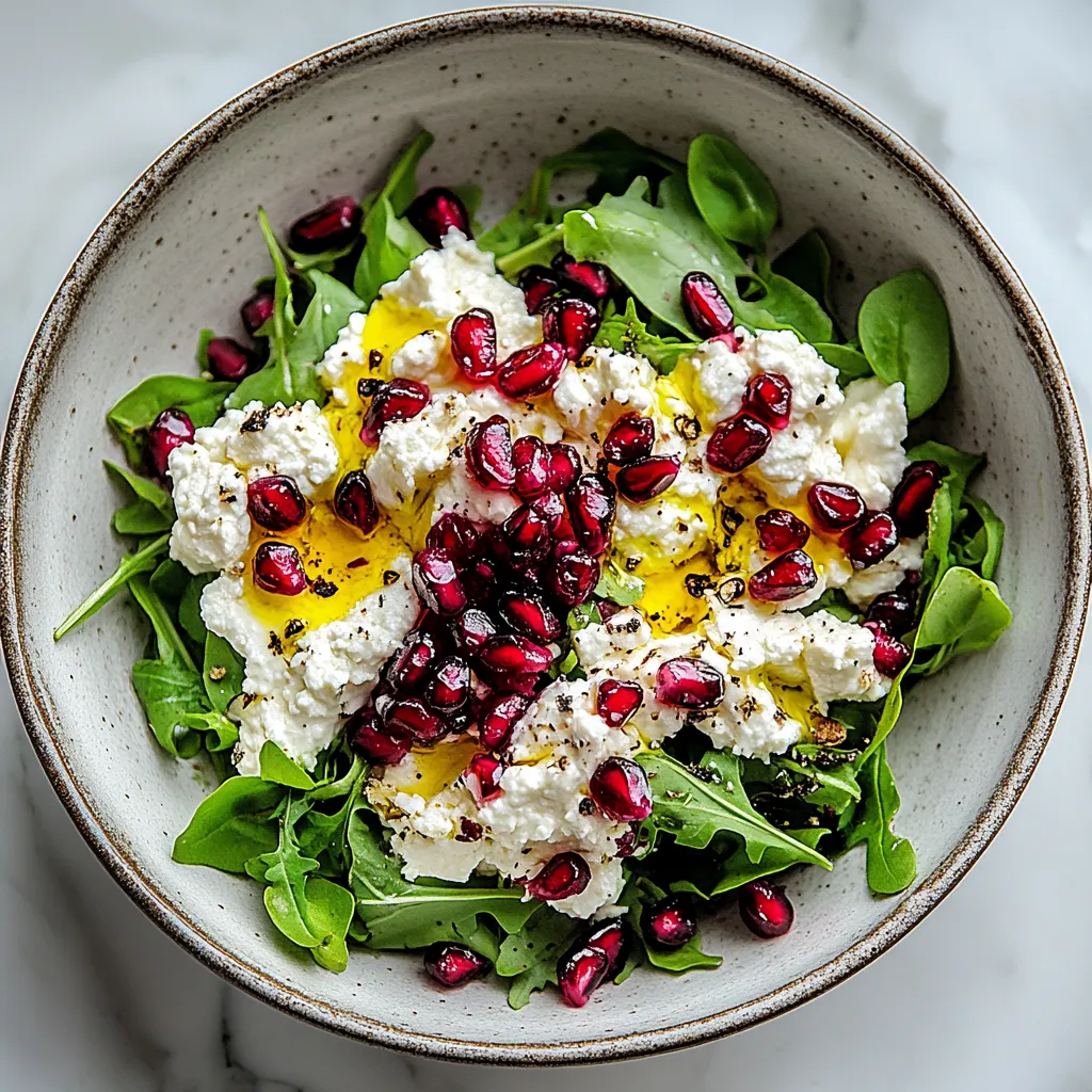 A bowl of salad with pomegranate seeds and feta cheese.