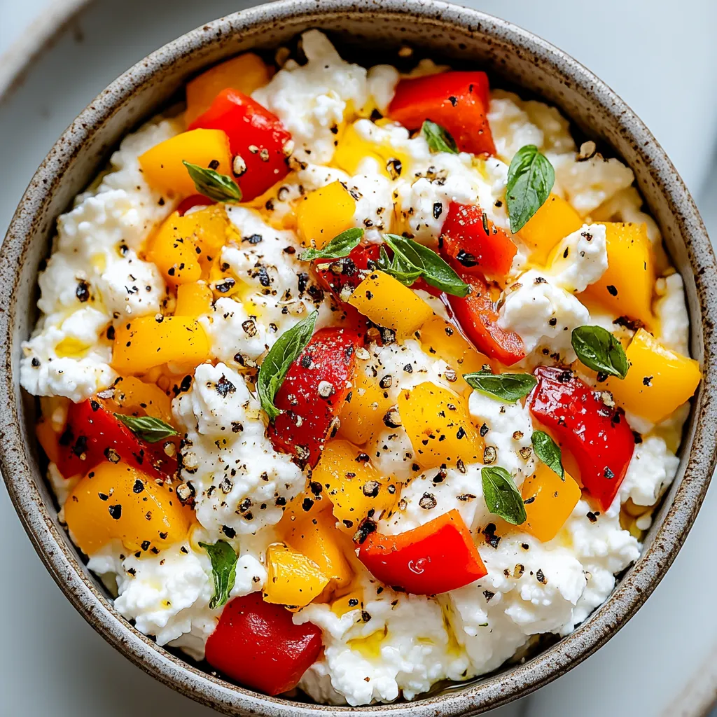 A bowl of food with tomatoes, peppers, and cheese.